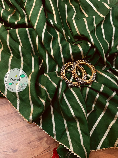 Zynah Pure Munga Silk Saree with Diagonal Stripes, Lehariya Style Weaving & Lace Border; Custom Stitched/Ready-made Blouse, Fall, Petticoat; Shipping available USA, Worldwide