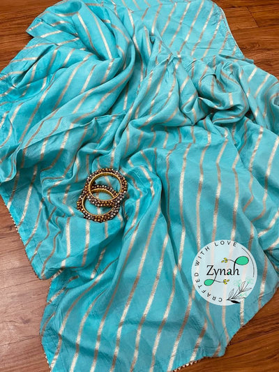 Zynah Pure Munga Silk Saree with Diagonal Stripes, Lehariya Style Weaving & Lace Border; Custom Stitched/Ready-made Blouse, Fall, Petticoat; Shipping available USA, Worldwide