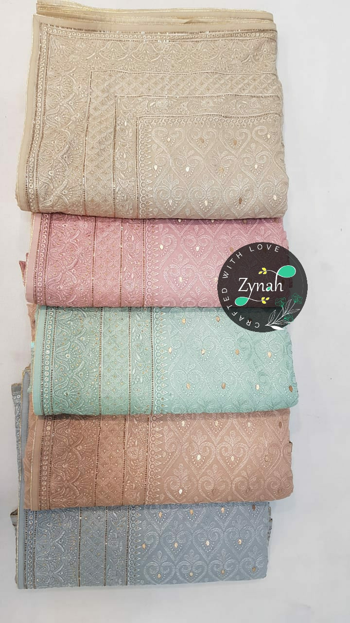Zynah Pure Georgette Saree with Chikankari & Gotapatti Cut-work; Custom Stitched/Ready-made Blouse, Fall, Petticoat; Shipping available USA, Worldwide