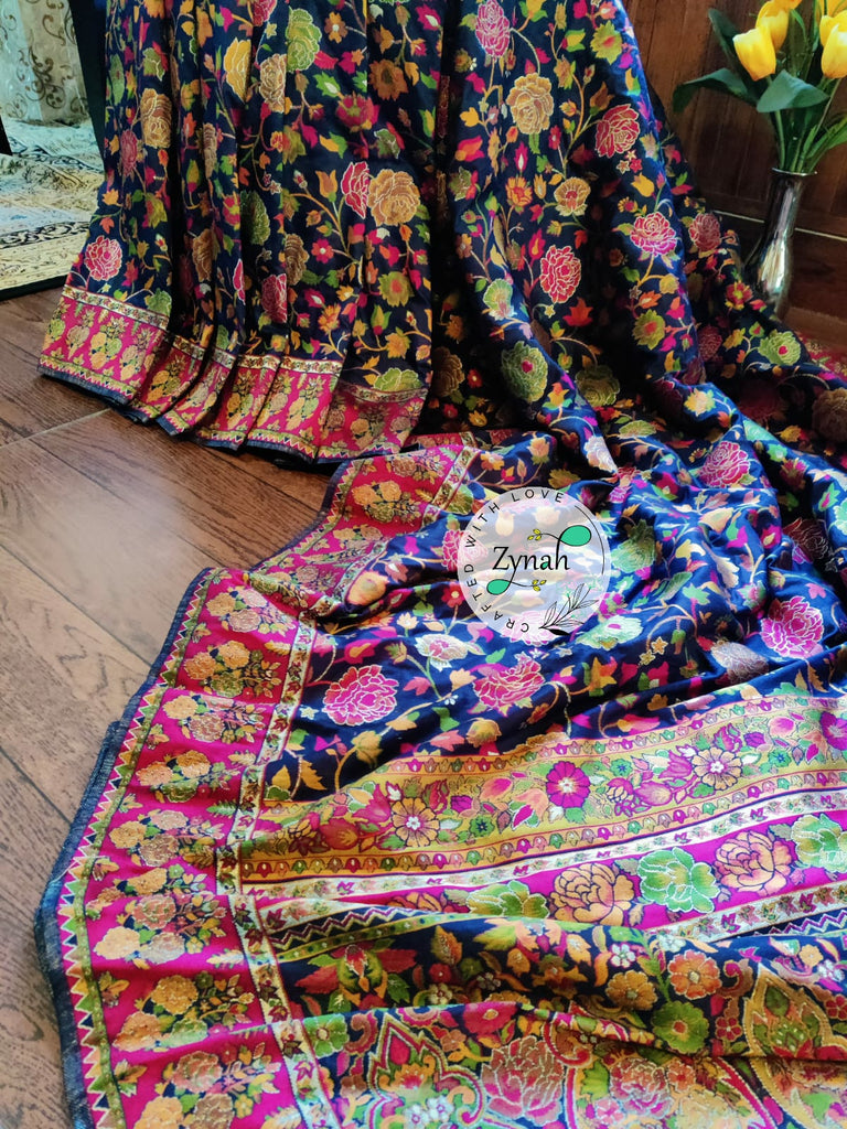 Zynah Pure Kani Silk Cotton Saree with Grand Pallu & Jaal woven body; Custom Stitched/Ready-made Blouse, Fall, Petticoat; Shipping available USA, Worldwide