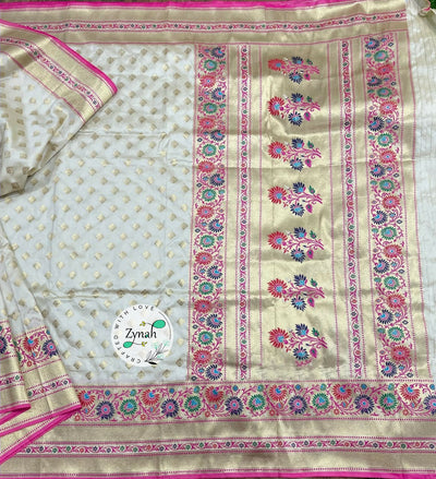 Zynah Pure Banarasi Soft Silk Meenakari Saree; Custom Stitched/Ready-made Blouse, Fall, Petticoat; Shipping available USA, Worldwide