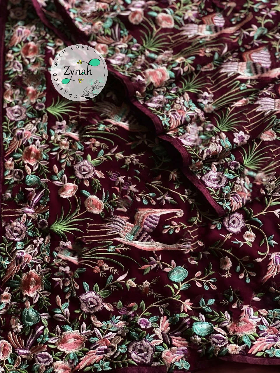 Zynah Pure Georgette Parsi Gara Inspired Embroidery Saree; Custom Stitched/Ready-made Blouse, Fall, Petticoat; Shipping available USA, Worldwide