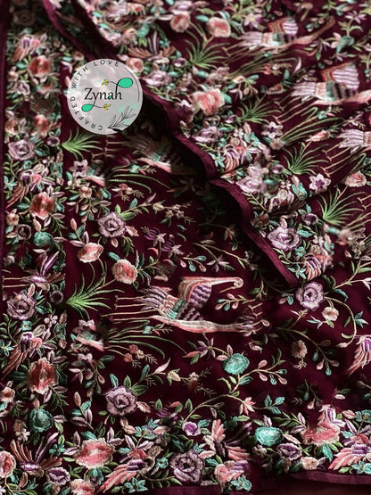 Zynah Pure Georgette Parsi Gara Inspired Embroidery Saree; Custom Stitched/Ready-made Blouse, Fall, Petticoat; Shipping available USA, Worldwide