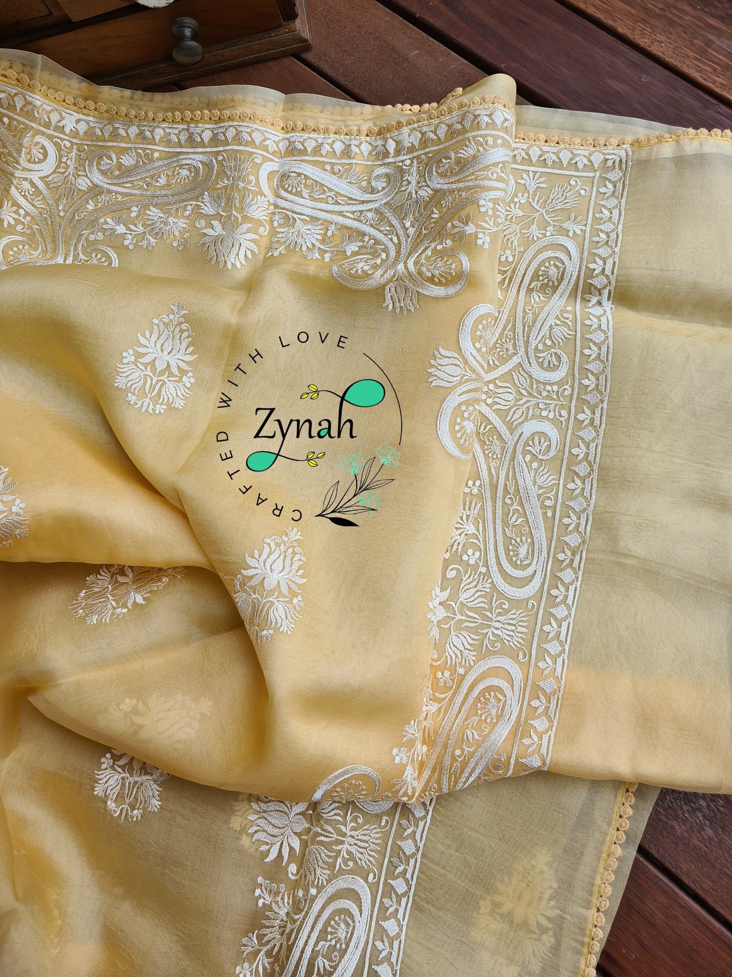 Zynah Pure Organza Silk Saree with Thread Embroidery & Crochet lace Border; Custom Stitched/Ready-made Blouse, Fall, Petticoat; Shipping available USA, Worldwide
