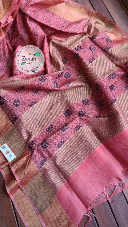 Zynah Handwoven Kantha Silk Saree, Zari Border; Custom Stitched/Ready-made Blouse, Fall, Petticoat; Shipping available USA, Worldwide