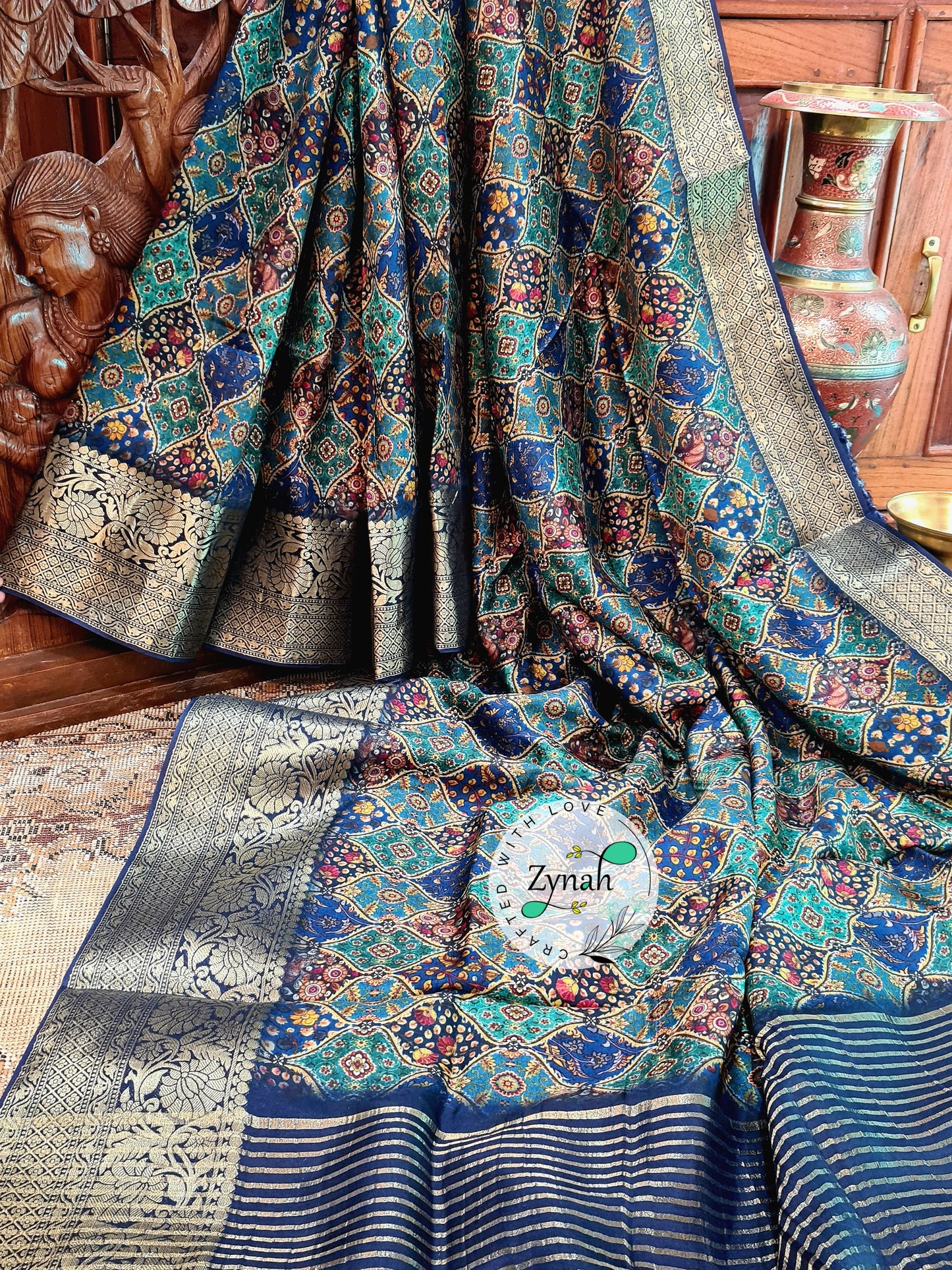 Zynah Pure Munga Silk Saree with Trendy prints & Zari Weave Border; Custom Stitched/Ready-made Blouse, Fall, Petticoat; Shipping available USA, Worldwide