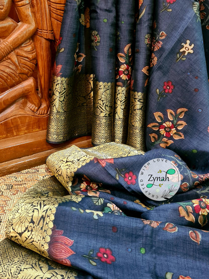 Zynah Pure Munga Silk Saree with Trendy prints & Zari Weave Border; Custom Stitched/Ready-made Blouse, Fall, Petticoat; Shipping available USA, Worldwide