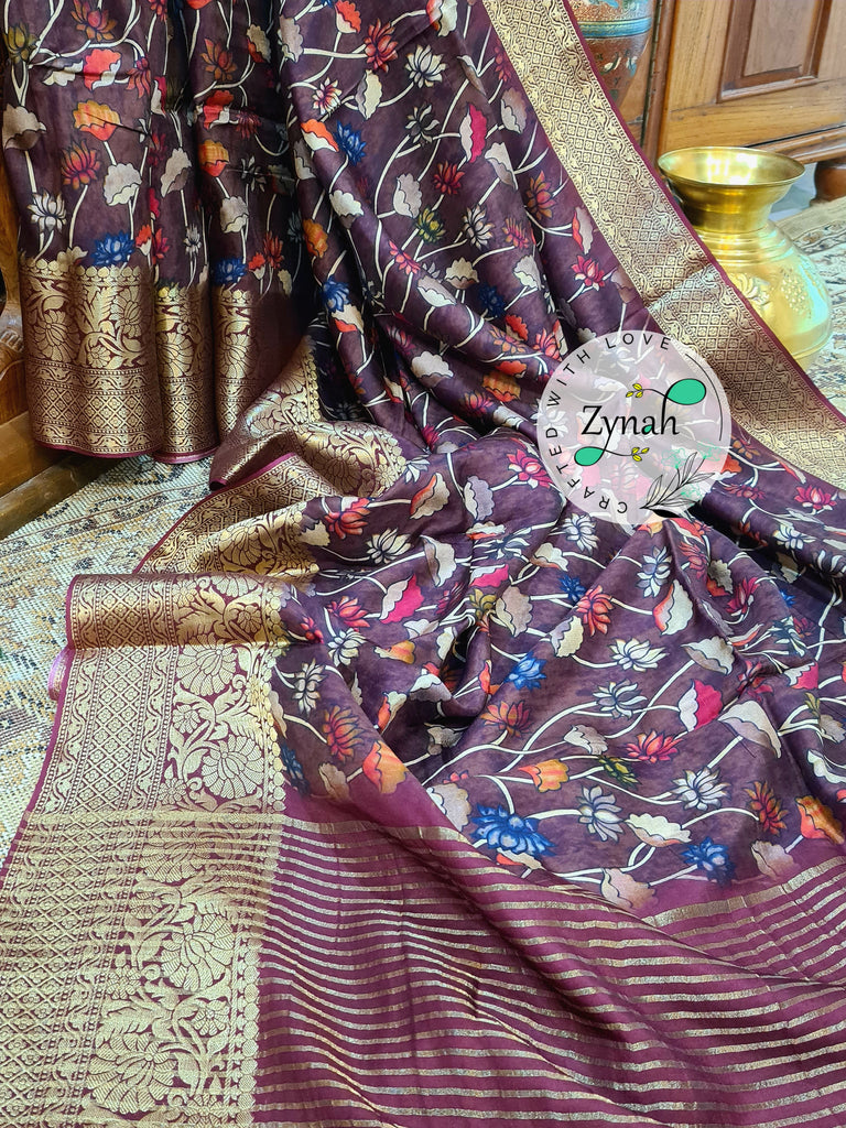 Zynah Pure Munga Silk Saree with Trendy prints & Zari Weave Border; Custom Stitched/Ready-made Blouse, Fall, Petticoat; Shipping available USA, Worldwide