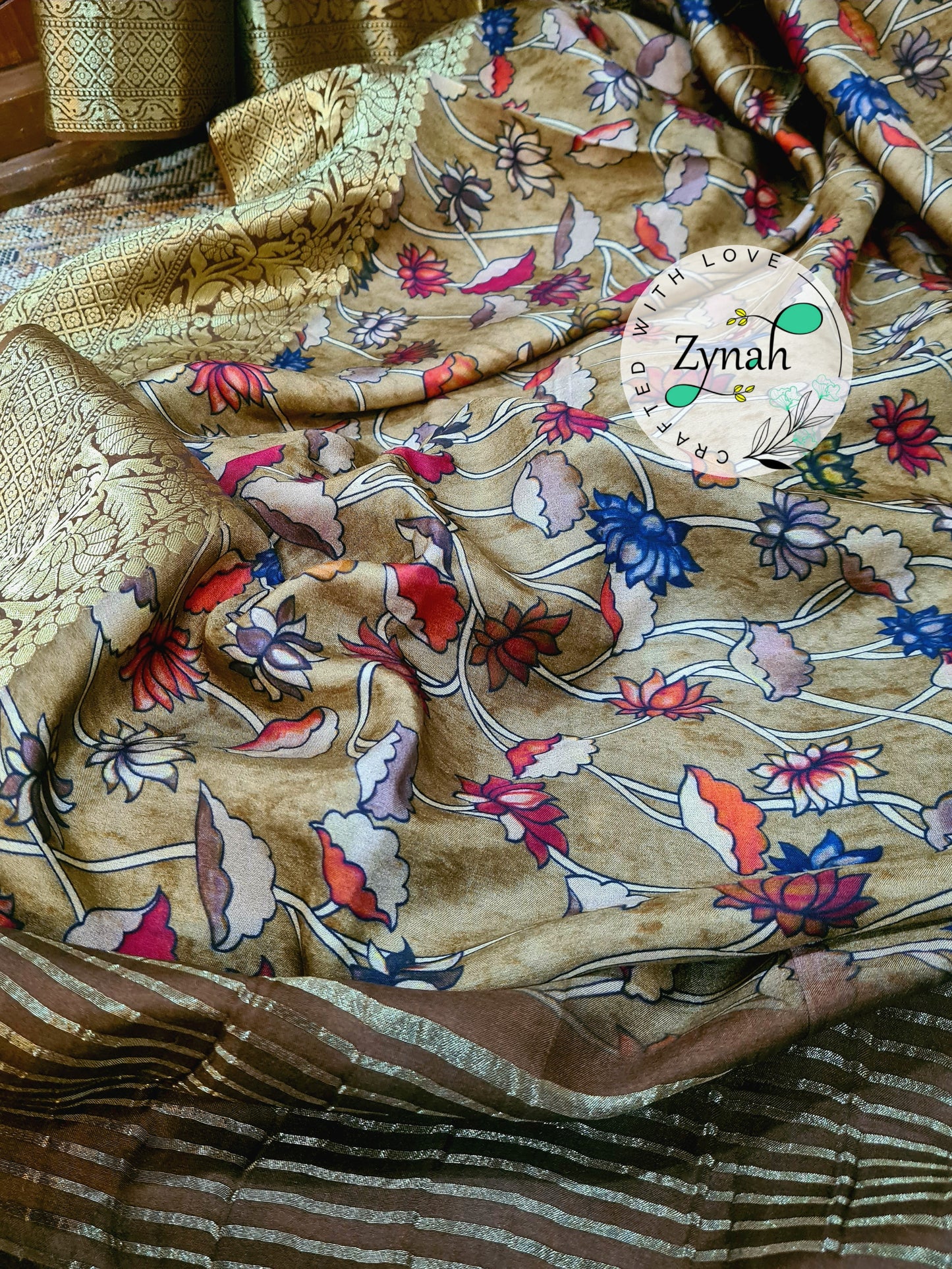 Zynah Pure Munga Silk Saree with Trendy prints & Zari Weave Border; Custom Stitched/Ready-made Blouse, Fall, Petticoat; Shipping available USA, Worldwide