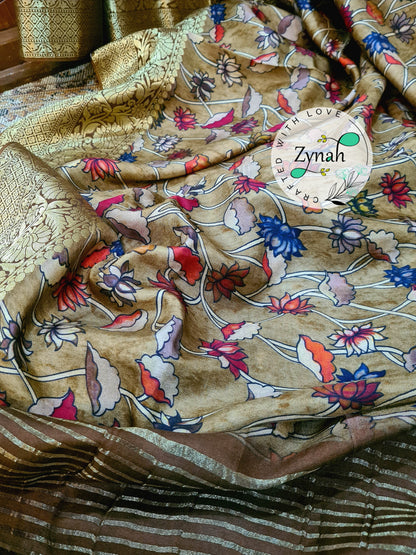 Zynah Pure Munga Silk Saree with Trendy prints & Zari Weave Border; Custom Stitched/Ready-made Blouse, Fall, Petticoat; Shipping available USA, Worldwide