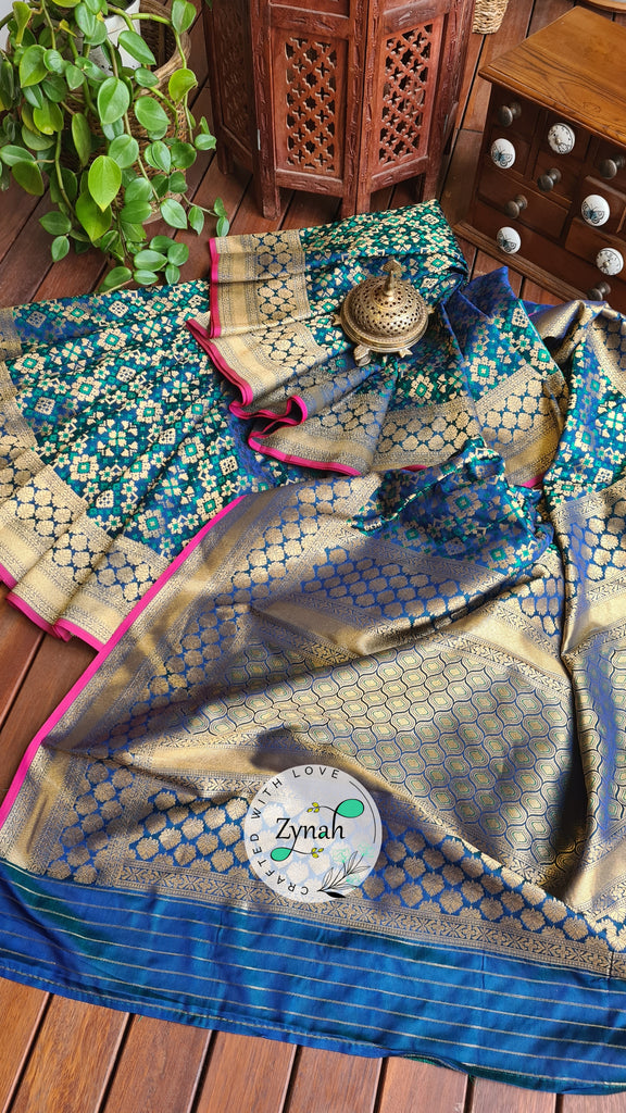 Zynah Pure Soft Silk Banarasi Saree with Patan Patola Weave; Custom Stitched/Ready-made Blouse, Fall, Petticoat; Shipping available USA, Worldwide