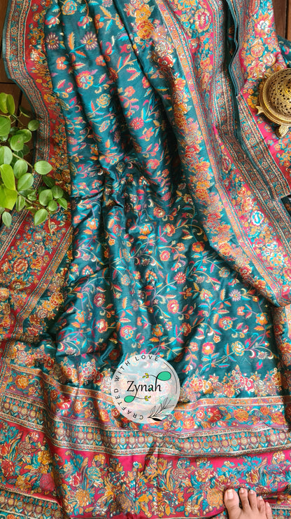 Zynah Pure Kani Silk Cotton Saree with Grand Pallu; Custom Stitched/Ready-made Blouse, Fall, Petticoat; Shipping available USA, Worldwide