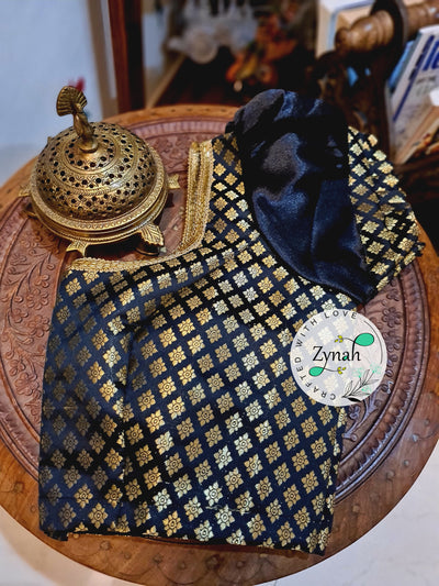 Zynah Pre-order Pure Silk Black Color Blouse with Butis weave; Shipping available USA & Worldwide