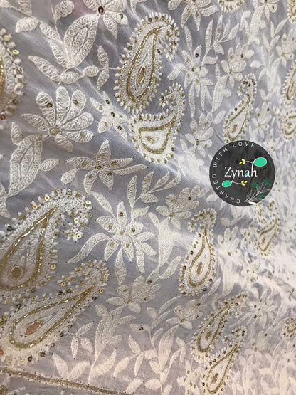 Zynah Pure Georgette Saree, Chikankari with Gotapatti Cut-work; Custom Stitched/Ready-made Blouse, Fall, Petticoat; Shipping available USA, Worldwide