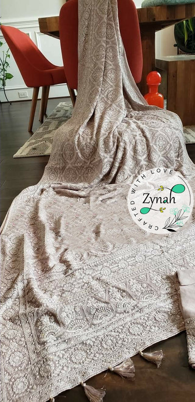 Zynah Pure Georgette Saree with Chikankari & Sequence Work; Custom Stitched/Ready-made Blouse, Fall, Petticoat; Shipping available USA, Worldwide