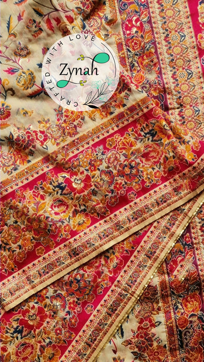 Zynah Pure Kani Silk Cotton Saree with Grand Pallu; Custom Stitched/Ready-made Blouse, Fall, Petticoat; Shipping available USA, Worldwide