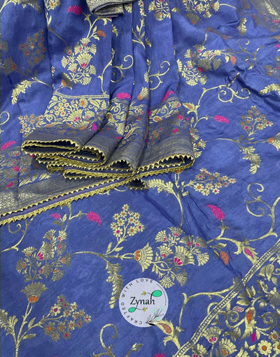 Zynah Pure Dola Silk Meenakari Saree with Gotapatti Border; Custom Stitched/Ready-made Blouse, Fall, Petticoat; Shipping available USA, Worldwide