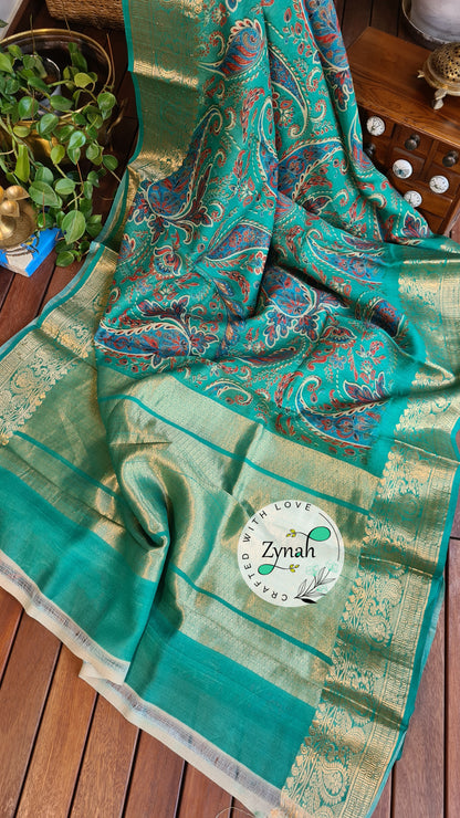 Zynah Pure Tussar Banarasi Silk Saree; Custom Stitched/Ready-made Blouse, Fall, Petticoat; Shipping available USA, Worldwide