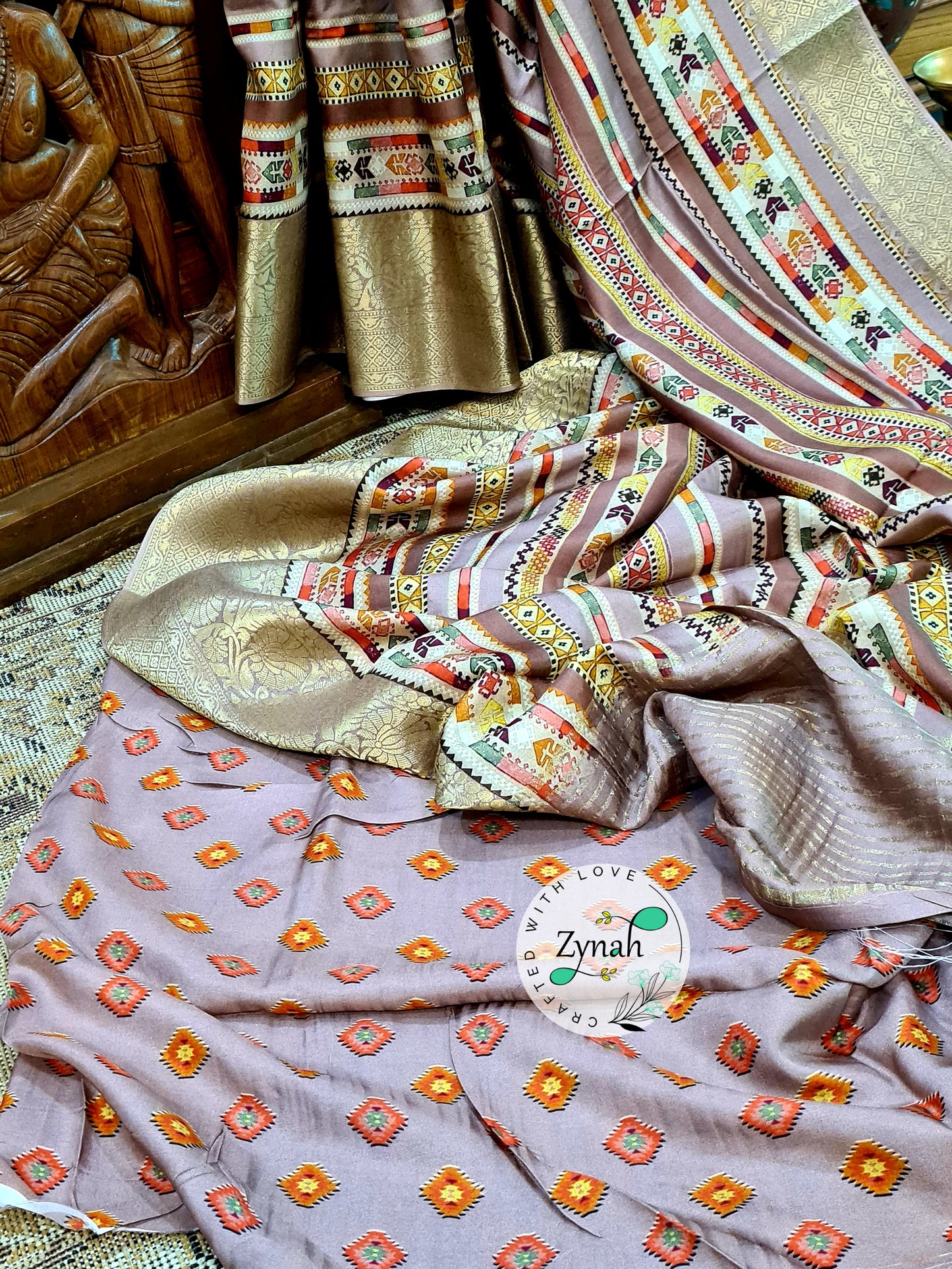 Zynah Pure Munga Silk Saree with Trendy prints & Zari Weave Border; Custom Stitched/Ready-made Blouse, Fall, Petticoat; Shipping available USA, Worldwide