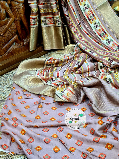 Zynah Pure Munga Silk Saree with Trendy prints & Zari Weave Border; Custom Stitched/Ready-made Blouse, Fall, Petticoat; Shipping available USA, Worldwide