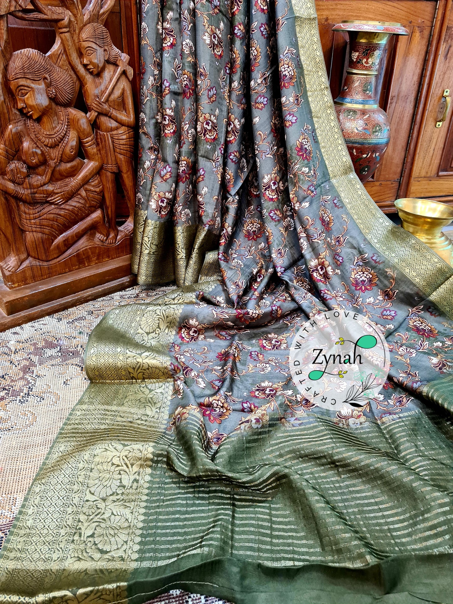 Zynah Pure Munga Silk Saree with Trendy prints & Zari Weave Border; Custom Stitched/Ready-made Blouse, Fall, Petticoat; Shipping available USA, Worldwide