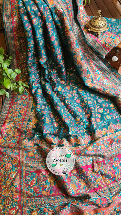 Zynah Pure Kani Silk Cotton Saree with Grand Pallu; Custom Stitched/Ready-made Blouse, Fall, Petticoat; Shipping available USA, Worldwide