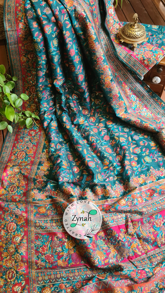 Zynah Pure Kani Silk Cotton Saree with Grand Pallu; Custom Stitched/Ready-made Blouse, Fall, Petticoat; Shipping available USA, Worldwide