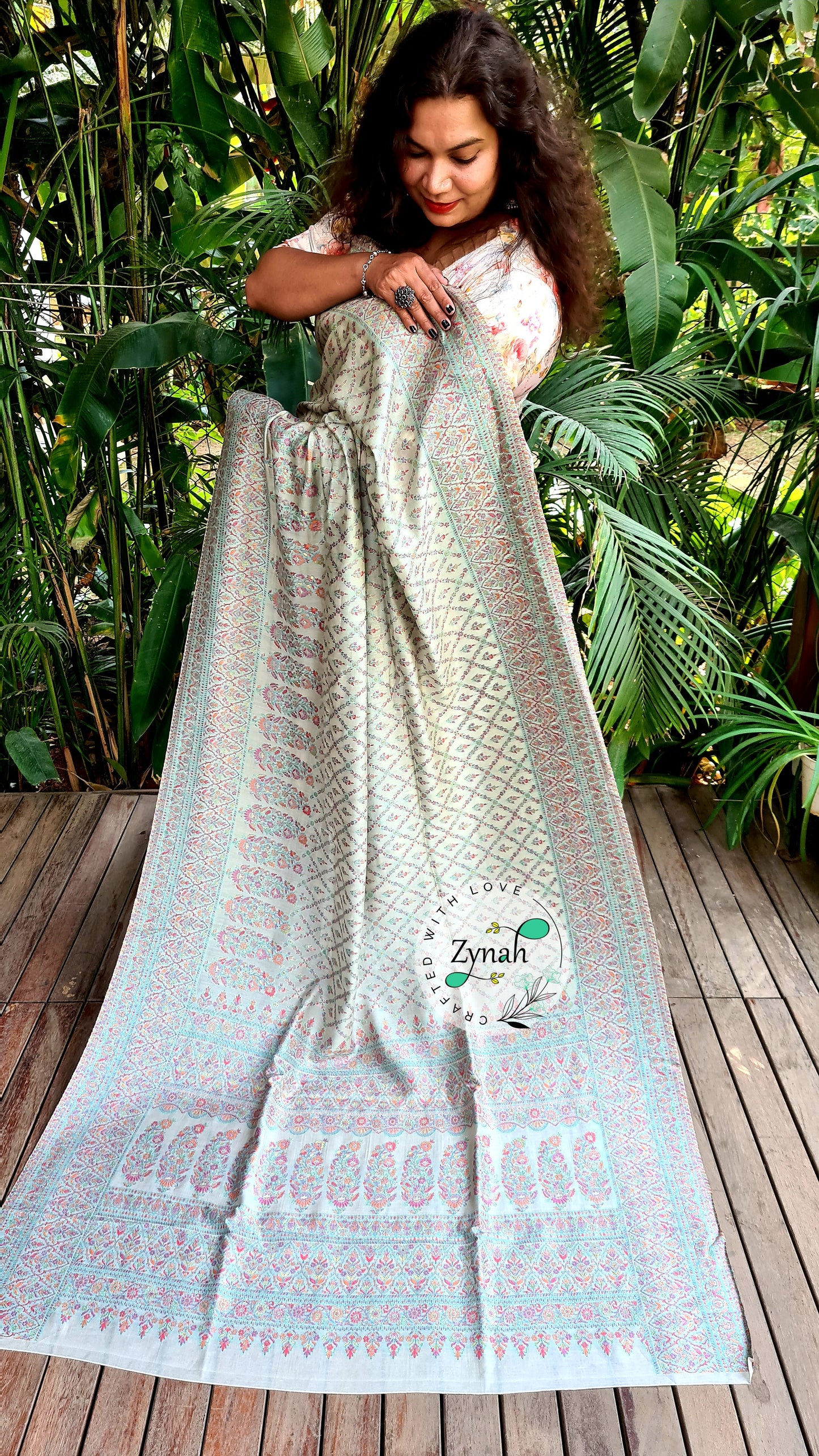 Zynah Pure Silk Kani Jamawar Style Saree with Grand Pallu & Border; Custom Stitched/Ready-made Blouse, Fall, Petticoat; Shipping available USA, Worldwide
