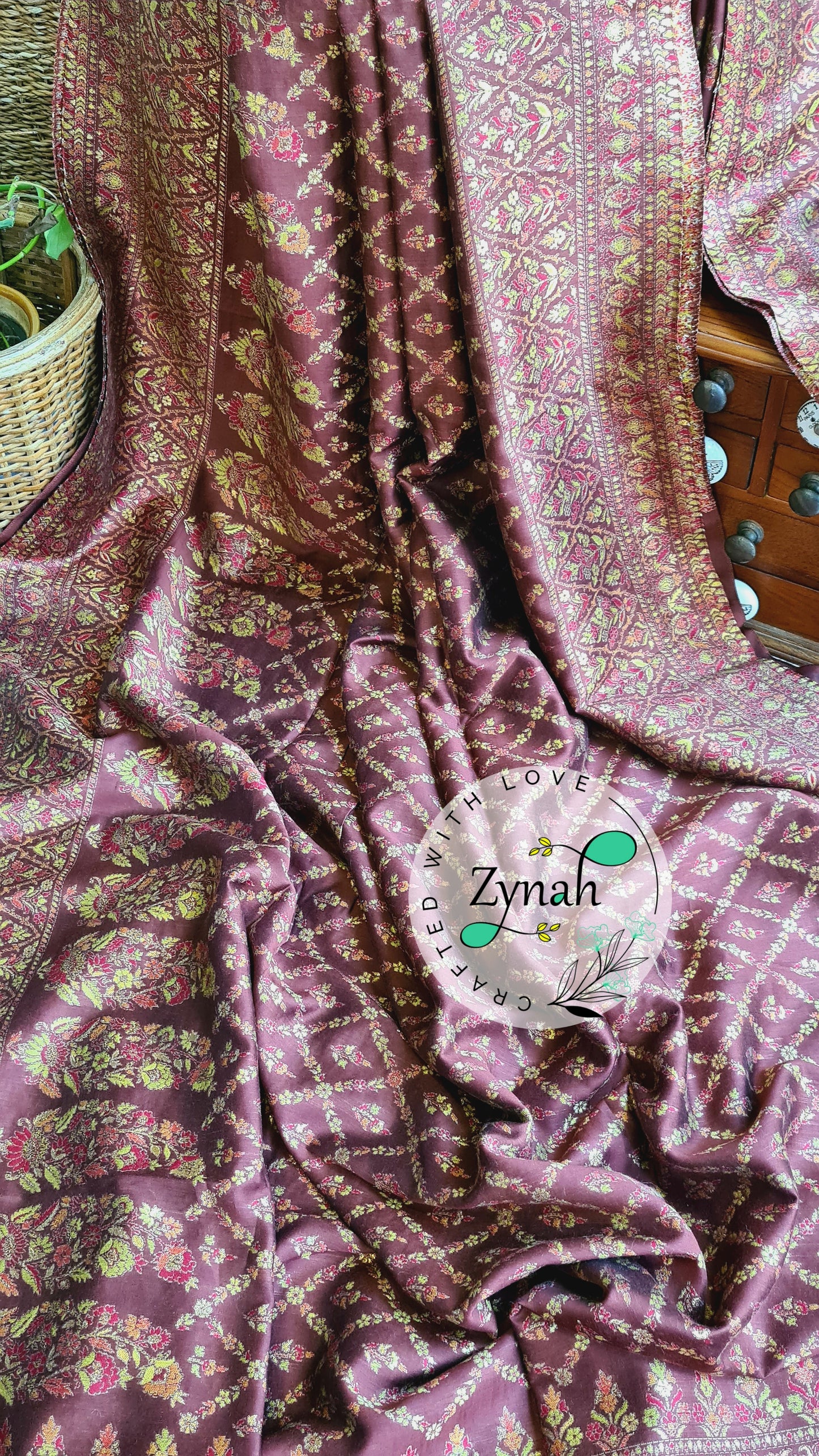 Zynah Pure Silk Kani Jamawar Style Saree with Grand Pallu & Border; Custom Stitched/Ready-made Blouse, Fall, Petticoat; Shipping available USA, Worldwide