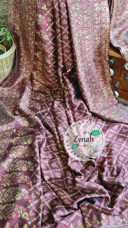 Zynah Pure Silk Kani Jamawar Style Saree with Grand Pallu & Border; Custom Stitched/Ready-made Blouse, Fall, Petticoat; Shipping available USA, Worldwide