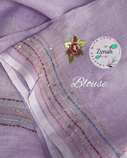 Zynah Pure Linen(120c) Handcrafted Saree with French Knot Hand Embroidery; Custom Stitched/Ready-made Blouse, Fall, Petticoat; Shipping available USA, Worldwide