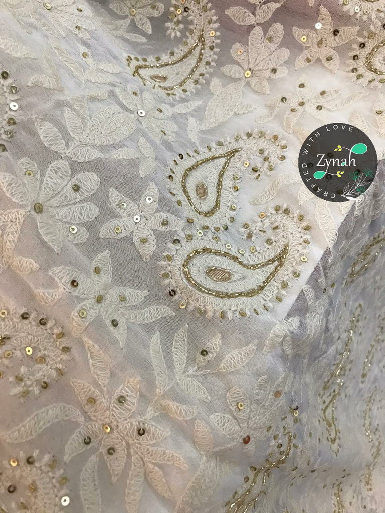 Zynah Pure Georgette Saree, Chikankari with Gotapatti Cut-work; Custom Stitched/Ready-made Blouse, Fall, Petticoat; Shipping available USA, Worldwide