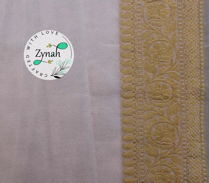 Zynah Pure Banarasi Handloom Khaddi Georgette Saree with Golden Zari Border & Butis; Custom Stitched/Ready-made Blouse, Fall, Petticoat; Shipping available USA, Worldwide