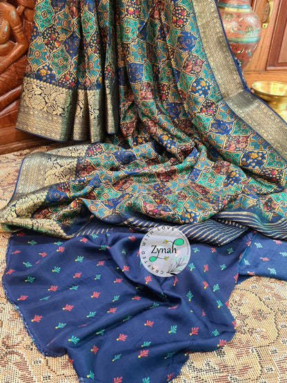 Zynah Pure Munga Silk Saree with Trendy prints & Zari Weave Border; Custom Stitched/Ready-made Blouse, Fall, Petticoat; Shipping available USA, Worldwide