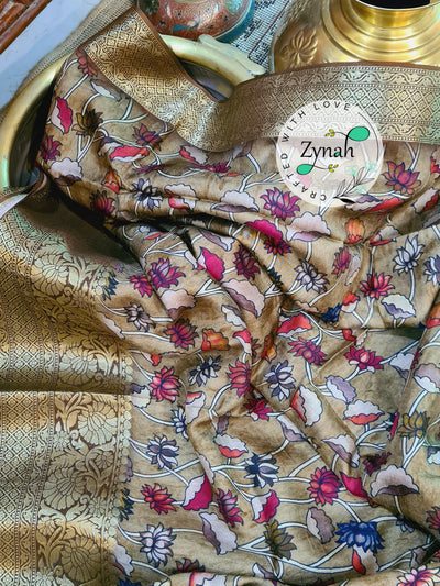 Zynah Pure Munga Silk Saree with Trendy prints & Zari Weave Border; Custom Stitched/Ready-made Blouse, Fall, Petticoat; Shipping available USA, Worldwide