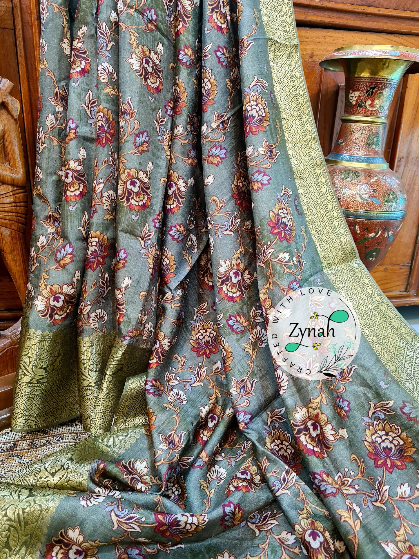 Zynah Pure Munga Silk Saree with Trendy prints & Zari Weave Border; Custom Stitched/Ready-made Blouse, Fall, Petticoat; Shipping available USA, Worldwide