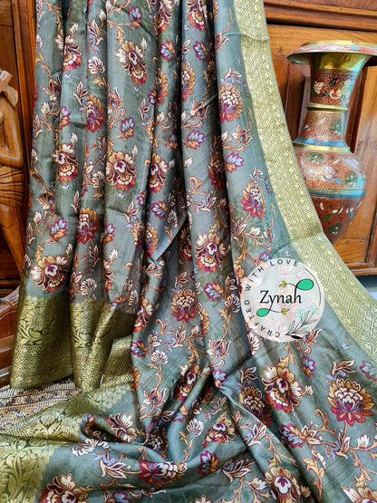 Zynah Pure Munga Silk Saree with Trendy prints & Zari Weave Border; Custom Stitched/Ready-made Blouse, Fall, Petticoat; Shipping available USA, Worldwide