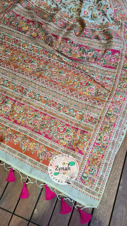 Zynah Pure Kani Silk Cotton Saree with Grand Pallu; Custom Stitched/Ready-made Blouse, Fall, Petticoat; Shipping available USA, Worldwide