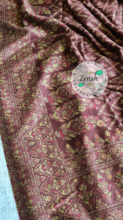 Zynah Pure Silk Kani Jamawar Style Saree with Grand Pallu & Border; Custom Stitched/Ready-made Blouse, Fall, Petticoat; Shipping available USA, Worldwide