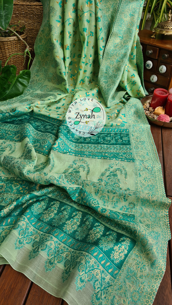 Zynah Pure Raw Silk Kani Saree with Grand Pallu; Custom Stitched/Ready-made Blouse, Fall, Petticoat; Shipping available USA, Worldwide
