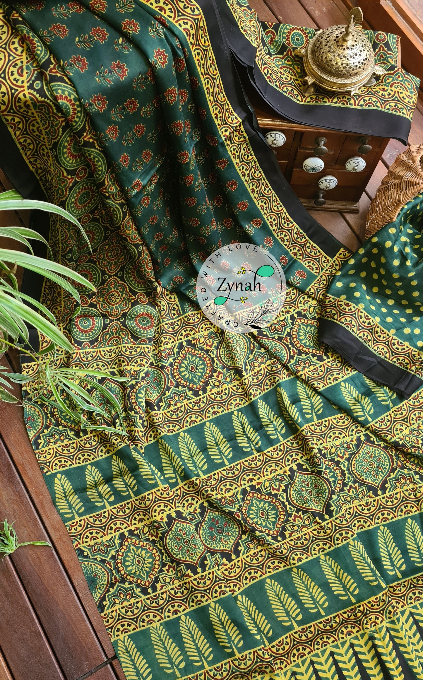 Zynah Pure Modal Silk Ajrakh Saree with Handblock Prints; Custom Stitched/Ready-made Blouse, Fall, Petticoat; Shipping available USA, Worldwide