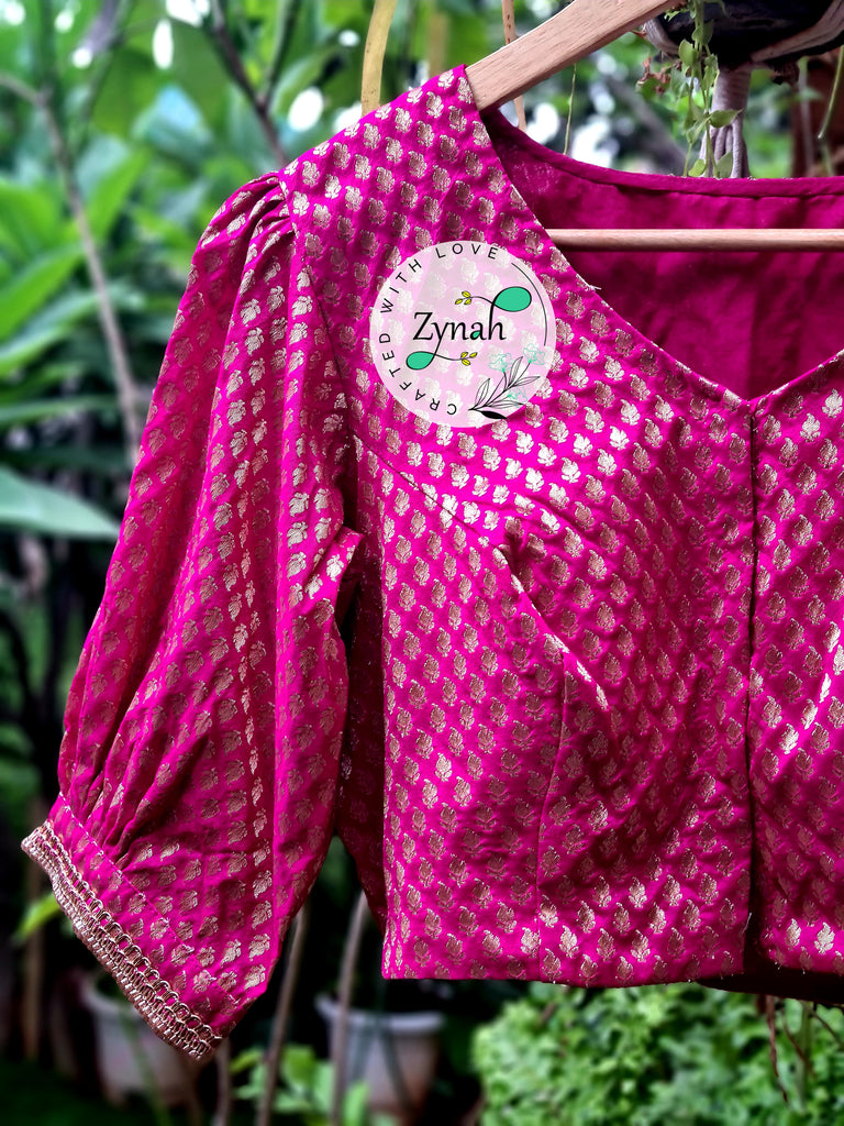 Zynah Pre-order Pure Silk Pink Color Blouse with Butis weave; Shipping available USA & Worldwide