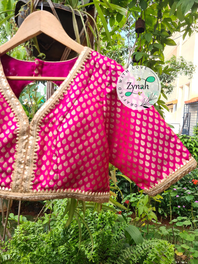 Zynah Pre-order Pure Silk Pink Color Blouse with Butis weave; Shipping available USA & Worldwide