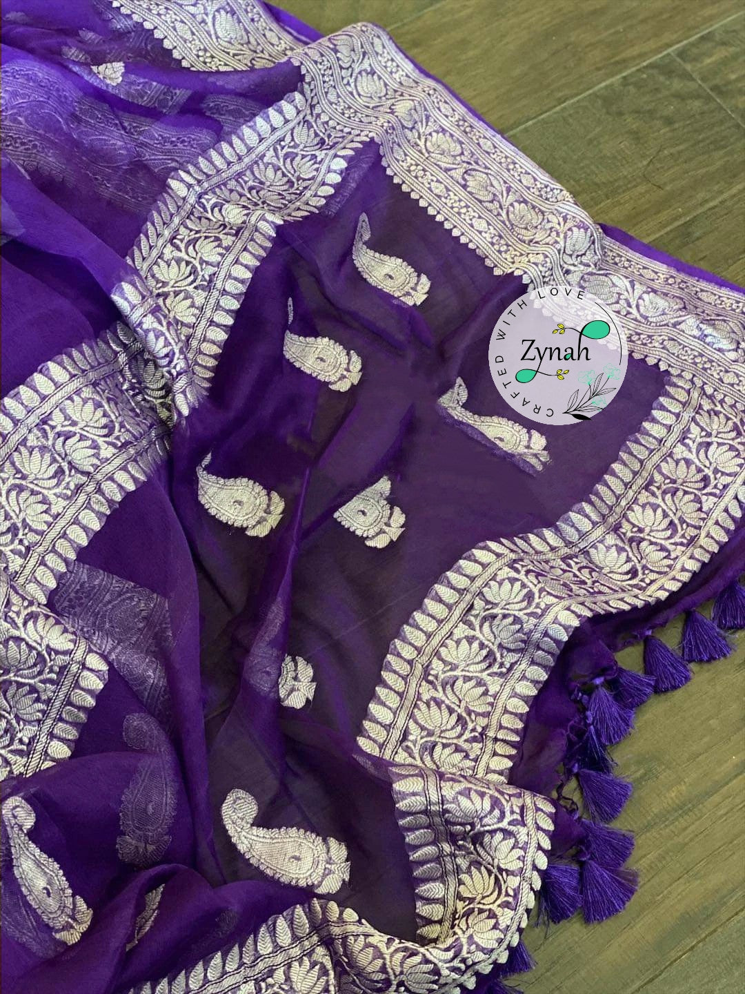 Zynah Pure Banarasi Handloom Khaddi Georgette Saree with Zari Border & Butis; Custom Stitched/Ready-made Blouse, Fall, Petticoat; Shipping available USA, Worldwide