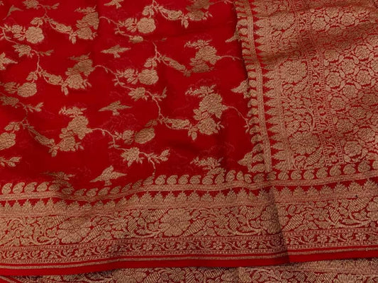 Zynah Pure Handloom Banarasi Woven Khaddi Georgette Saree with Antique Zari Weave; Custom Stitched/Ready-made Blouse, Fall, Petticoat; Shipping available USA, Worldwide