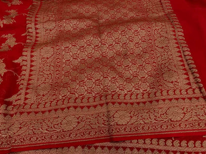 Zynah Pure Handloom Banarasi Woven Khaddi Georgette Saree with Antique Zari Weave; Custom Stitched/Ready-made Blouse, Fall, Petticoat; Shipping available USA, Worldwide