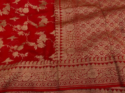 Zynah Pure Handloom Banarasi Woven Khaddi Georgette Saree with Antique Zari Weave; Custom Stitched/Ready-made Blouse, Fall, Petticoat; Shipping available USA, Worldwide