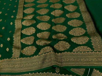 Zynah Pure Handloom Banarasi Woven Khaddi Georgette Saree with Antique Zari Weave; Custom Stitched/Ready-made Blouse, Fall, Petticoat; Shipping available USA, Worldwide