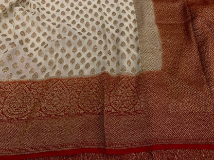 Zynah Pure Handloom Banarasi Woven Khaddi Georgette Saree with Antique Zari Weave; Custom Stitched/Ready-made Blouse, Fall, Petticoat; Shipping available USA, Worldwide