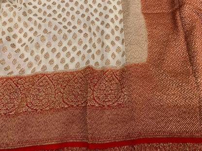 Zynah Pure Handloom Banarasi Woven Khaddi Georgette Saree with Antique Zari Weave; Custom Stitched/Ready-made Blouse, Fall, Petticoat; Shipping available USA, Worldwide
